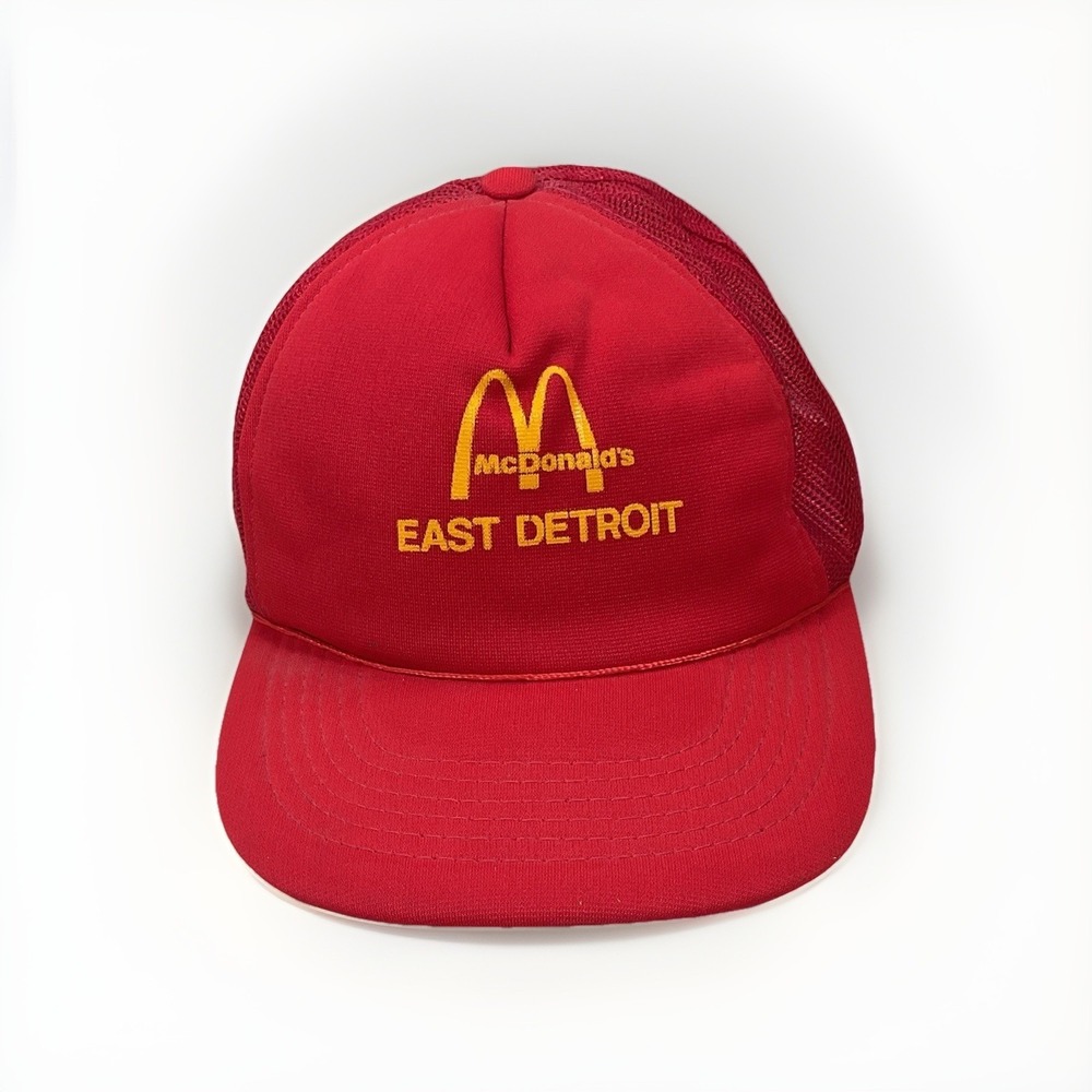 Vtg New Era McDonalds Wide Brim Snapback Hat  Dupont Visor Red Detroit